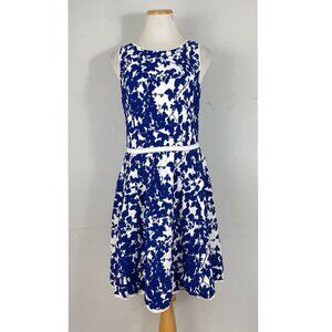 Milly Dress Size Large NEW Knit Floral Print A-Line Blue White Sleeveless
